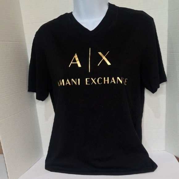 Armani Exchange Black Short Sleeve Tee with Gold Branding - Picture 1 of 5